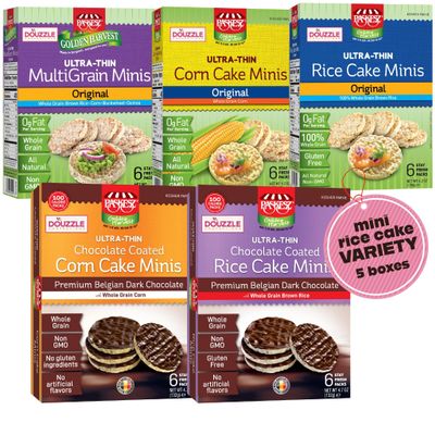 DOUzzle Ultra-Thin Rice & Corn Cake Minis Vareity Pack - Rice, Corn, Multigrain & Chocolate-Coated Assortment (5 Pack) Individully Wrapped, Whole Grain, Non-GMO - Kosher Parve