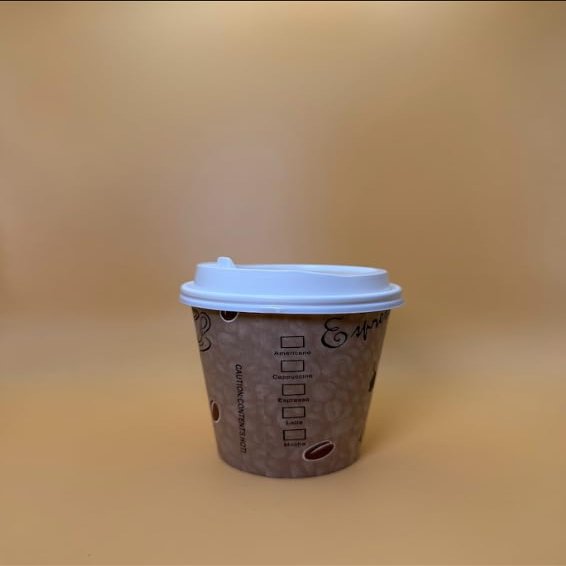 10OZ Brown Design Paper Hot Cups with White Dome Lids for Coffee, Disposable Cups (500)