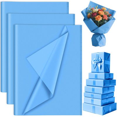 PLULON 60 Sheets Sky Blue Tissue Paper for Gift Bags Flower Wrap 14" x 20"