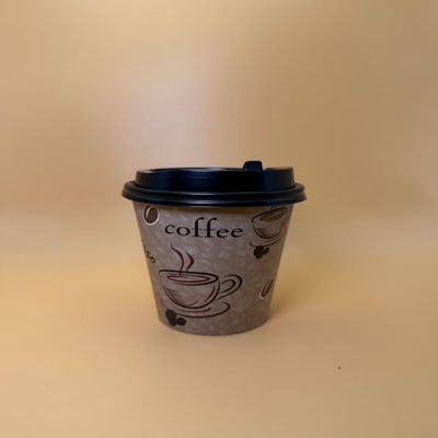 10OZ Brown Design Paper Hot Cups with Black Dome Lids for Coffee, Disposable Cups (300)