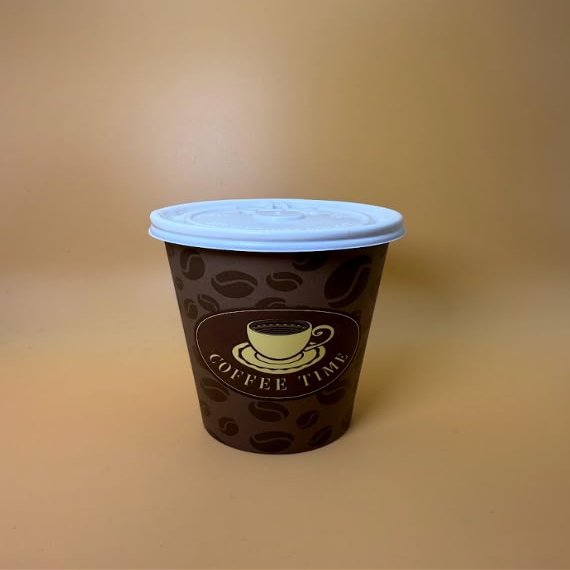 12OZ Brown Design Paper Hot Cups with White Flat Lids for Coffee, Disposable Cups (1000)