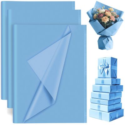 60 Sheets Blue Gray Tissue Paper Bulk, PLULON Gift Wrapping Tissue Paper for Packaging 14 x 20 Inch Art Crafts for Gift Bags Decorative Floral Wedding Birthday Party Decor