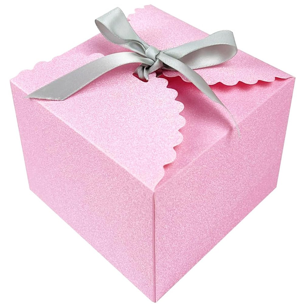 15PCS Small Gift Boxes, Pink Gift Box with Grey Ribbon Wedding Favor Boxes Fancy Gift Boxes with Lids for Women Anniverary,Birthday,Party,Homemade Chocolate Cookie, 4.7x4.7x3.5 inch(L,Pink)