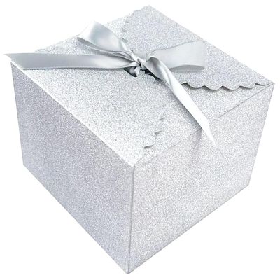 15PCS Small Gift Boxes, Silver Gift Box with Grey Ribbon Wedding Favor Boxes Fancy Gift Boxes with Lids for Anniverary,Birthday,Party,Homemade Chocolate Cookie, 4.7x4.7x3.5 inch(L,Silver)