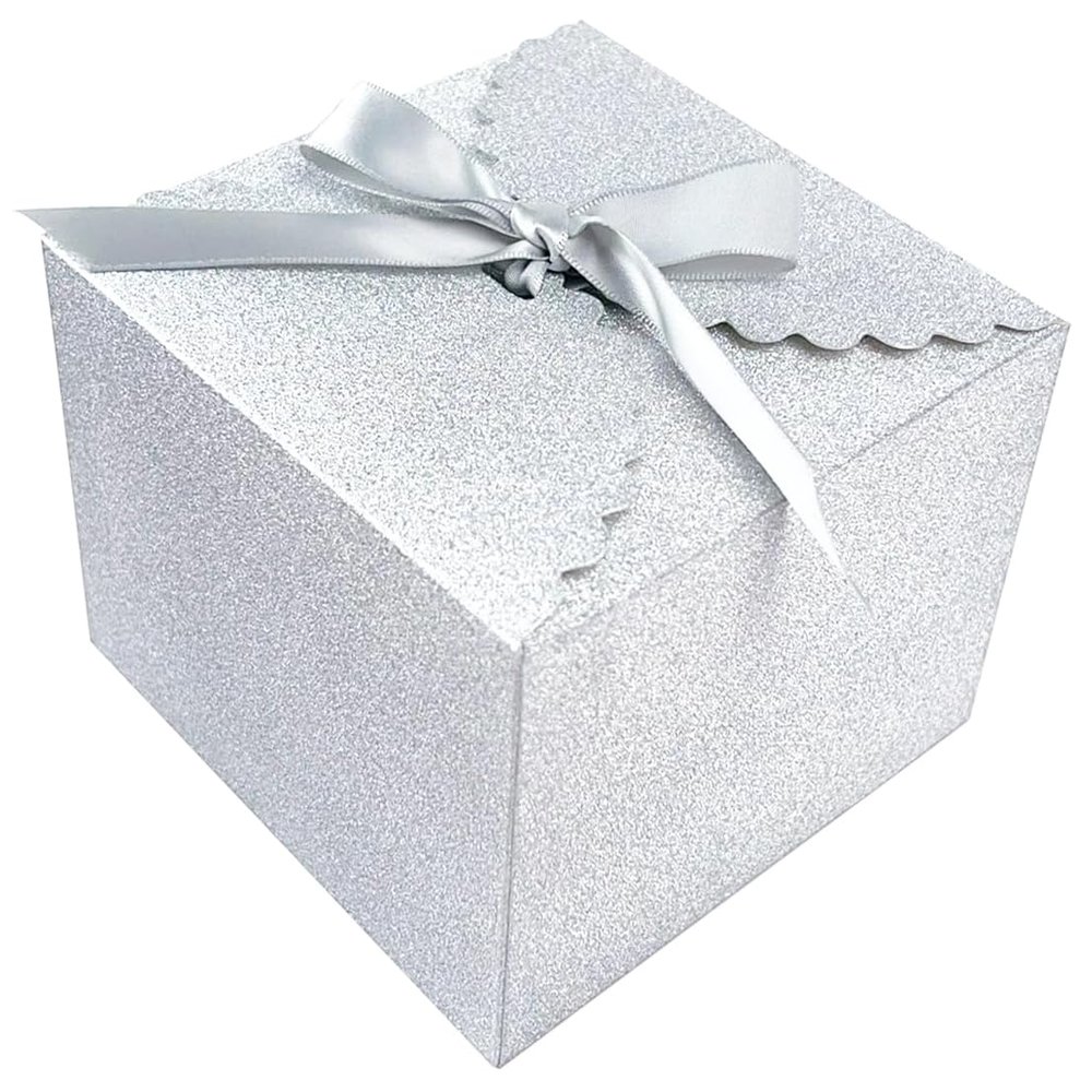 15PCS Small Gift Boxes, Silver Gift Box with Grey Ribbon Wedding Favor Boxes Fancy Gift Boxes with Lids for Anniverary,Birthday,Party,Homemade Chocolate Cookie, 4.7x4.7x3.5 inch(L,Silver)