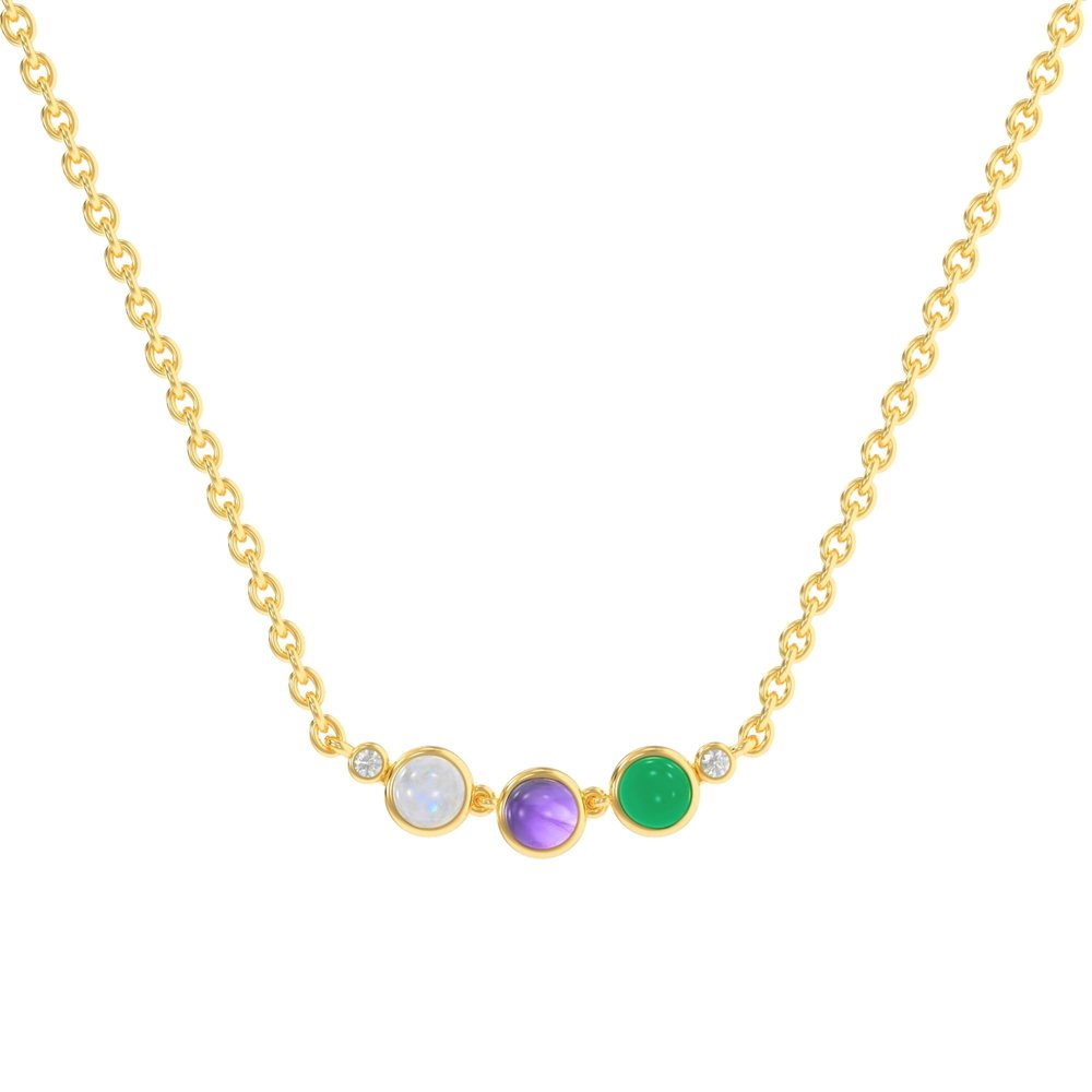 ABSHEL Moonstone, Amethyst & Green Onyx Necklace for Women - 18K Gold Vermeil, Certified S925 Classic Statement Necklace Gold Jewelry for Women - Mothers Day Gifts for Mom Wife
