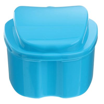 Anneome Denture Box with Hanging Net Container for Easy Cleaning and Storage Light Blue Case for False Teeth Portable and Convenient for Home Travel Use
