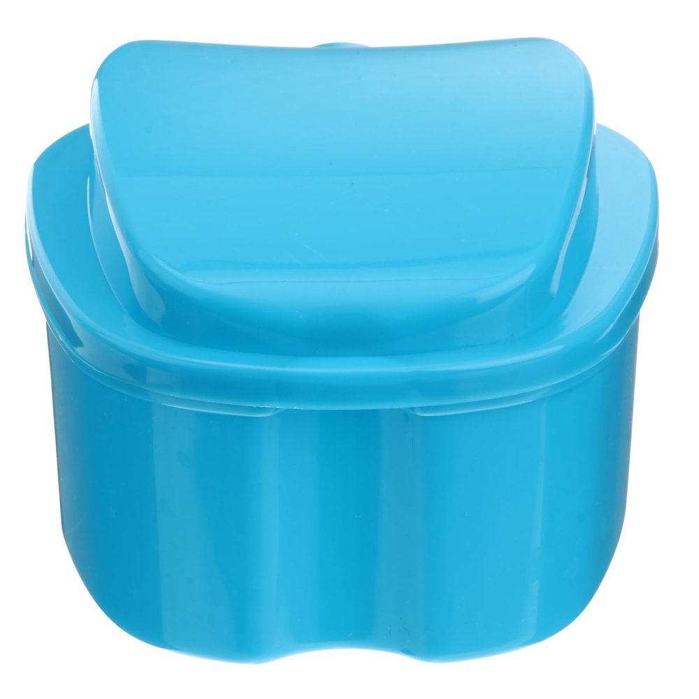 Anneome Denture Box with Hanging Net Container for Easy Cleaning and Storage Light Blue Case for False Teeth Portable and Convenient for Home Travel Use