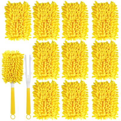 12-Piece Chenille Mop Cloth Set, 2 Handles and Microfiber Pads for Hardwood & Tile Cleaning