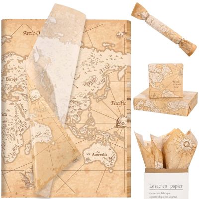 100Pcs World Map Tissue Paper for Gift Wrapping Travel Themed Tissue Paper for Gift Bags Vintage Decorative Tissue for Baby Shower Birthday Party DIY Craft Supplies, 20 14 Inches