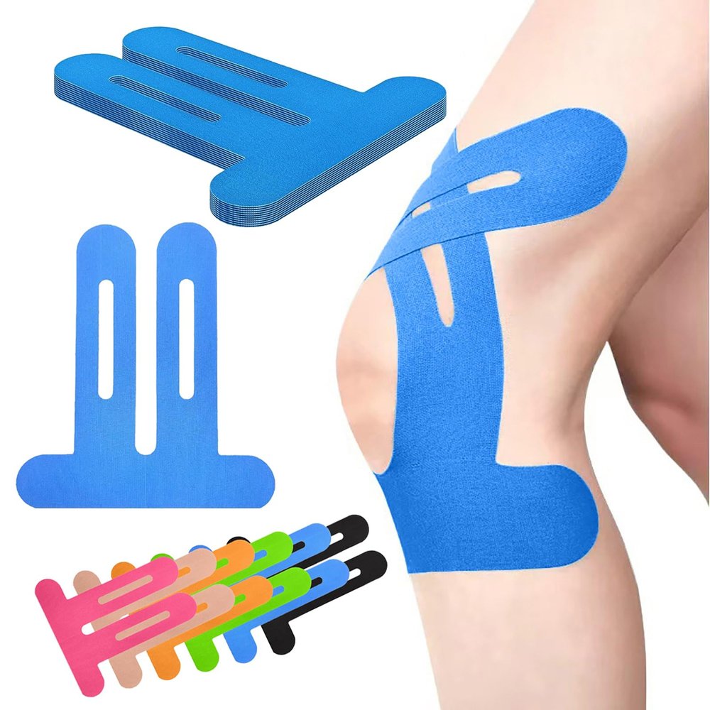 10 Pcs Kinesiology Tape for Knees,PreCut Knee Support Stability Sports Tapes,Water-proof and Elastic Muscles Joints Breathable Tapes,Athletic Bandages Supplies (Blue)
