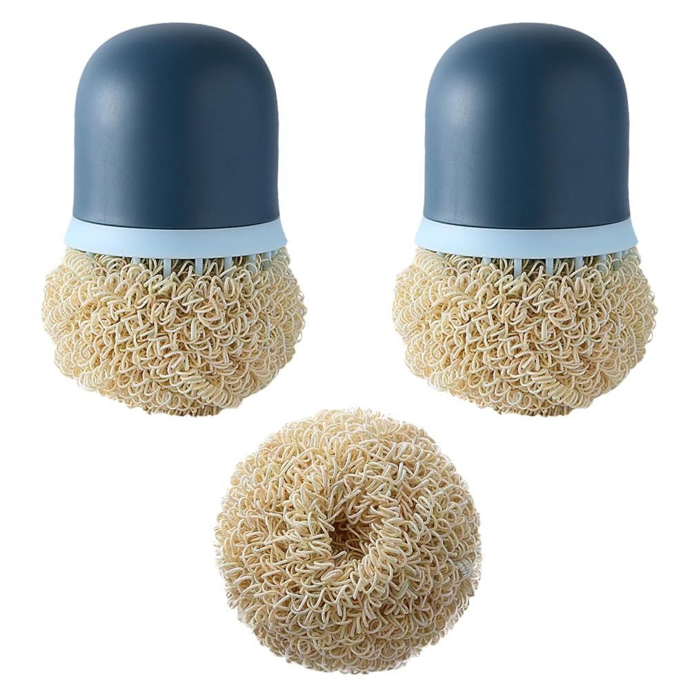 Cleaning Brushes, 3Pcs Stainless Steel Scouring Balls with Replaceable Brush Head, Steel Wool Cleaning Ball for Pots, Pans, Dishwashing & Kitchen Cleaning Tools Accessories