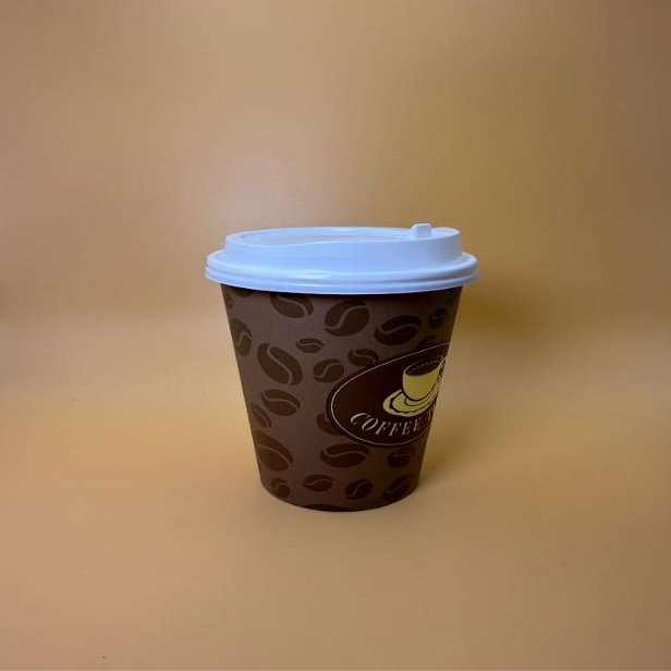 12OZ Brown Design Paper Hot Cups with White Dome Lids for Coffee, Disposable Cups (100)