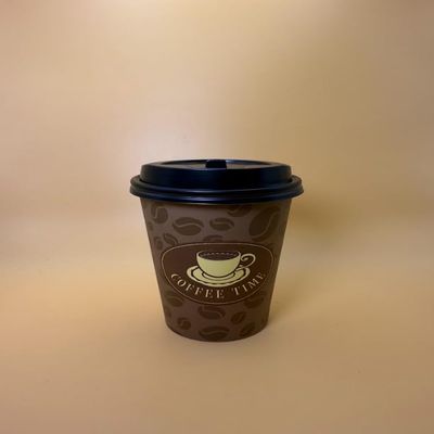 12OZ Brown Design Paper Hot Cups with Black Dome Lids for Coffee, Disposable Cups (100)