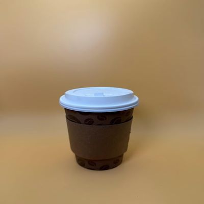 12OZ Brown Design Paper Hot Cups with White Dome Lids and Sleeves for Coffee, Disposable Cups for Drinks (200)