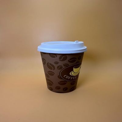 12OZ Brown Design Paper Hot Cups with White Dome Lids for Coffee, Disposable Cups (300)