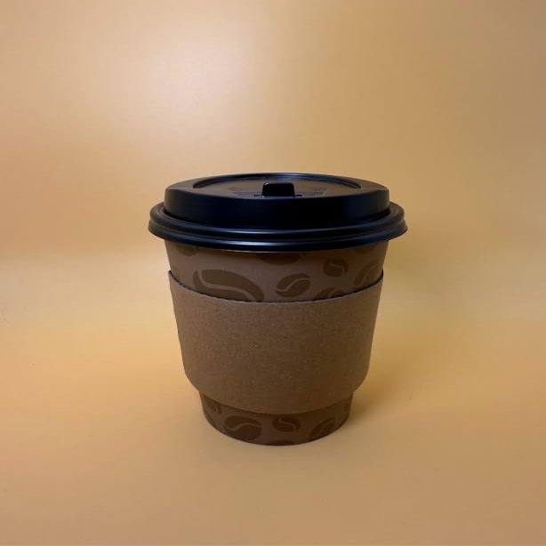 12OZ Brown Design Paper Hot Cups with White Dome Lids and Sleeves for Coffee, Disposable Cups (1000)