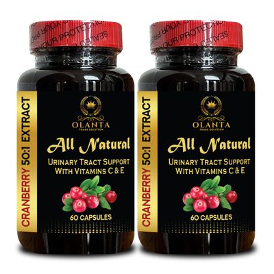 Cranberry Extract Concentrated - Supports a Healthy Urinary System, with Vitamin C - Antioxidants Supplement, Made with Concentrated Whole Fruit Cranberry Powder - 2 Bottles 120 Capsules