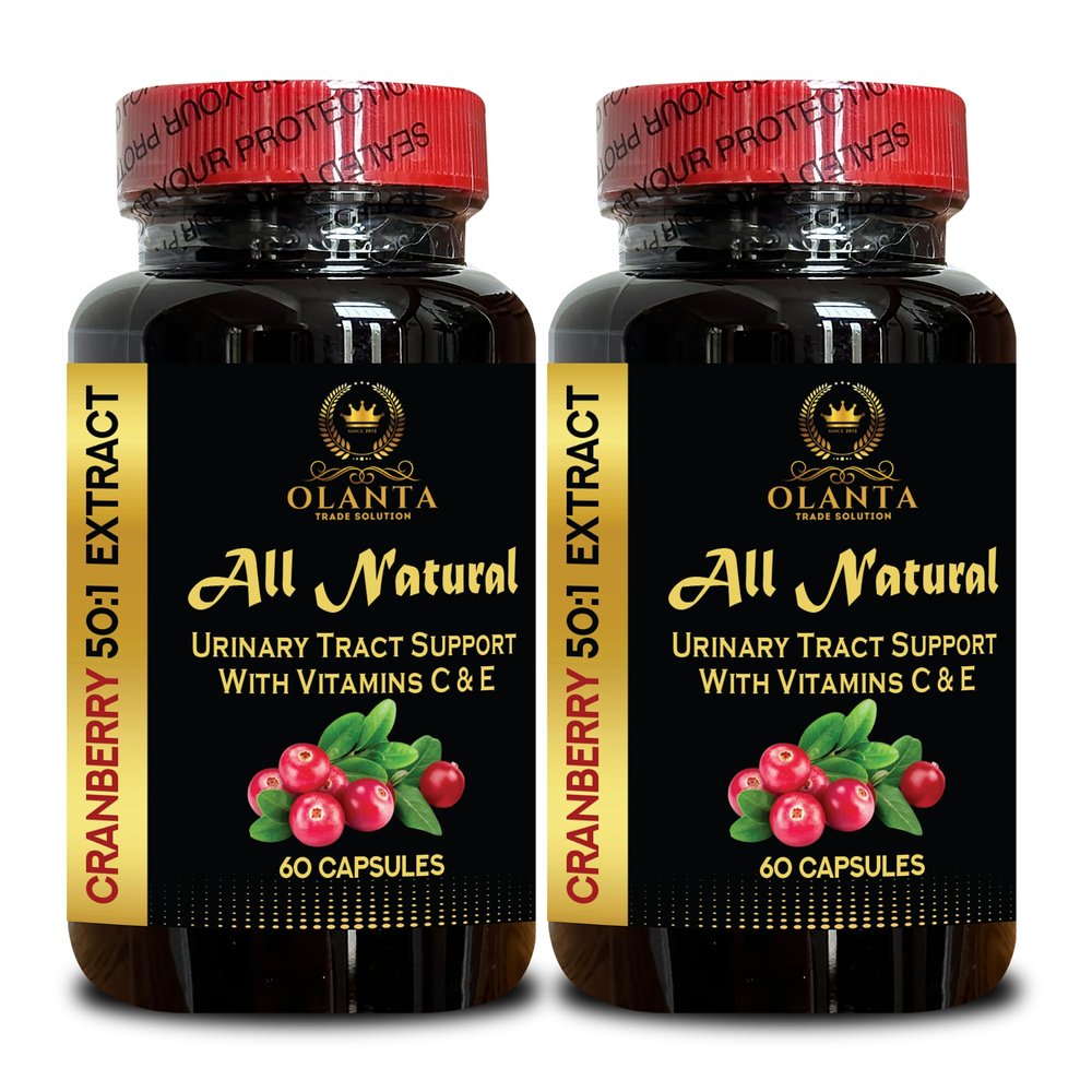 Cranberry Extract Concentrated - Supports a Healthy Urinary System, with Vitamin C - Antioxidants Supplement, Made with Concentrated Whole Fruit Cranberry Powder - 2 Bottles 120 Capsules