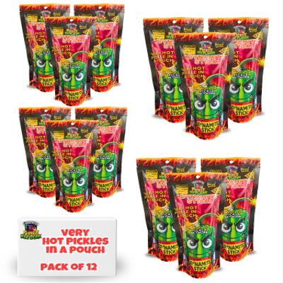 Dynamite Stick-Hot Pickles In A Pouch-Hot Sauce Infused Pickle (Pack of 12) by Food Crush