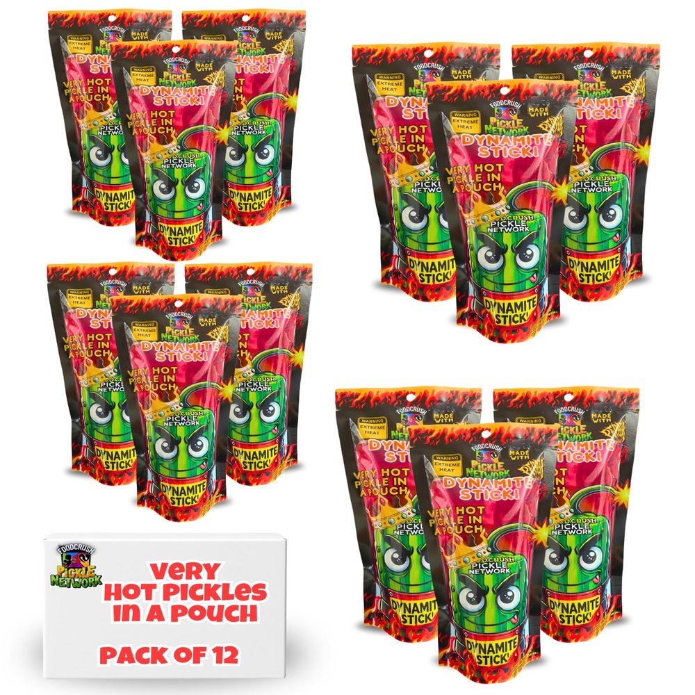 Dynamite Stick-Hot Pickles In A Pouch-Hot Sauce Infused Pickle (Pack of 12) by Food Crush