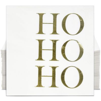 100 Pcs Christmas Ho Ho Ho Cocktail Beverage Napkins Disposable Paper Xmas Gold Foil Dessert Napkin Holiday Party Supplies Decor