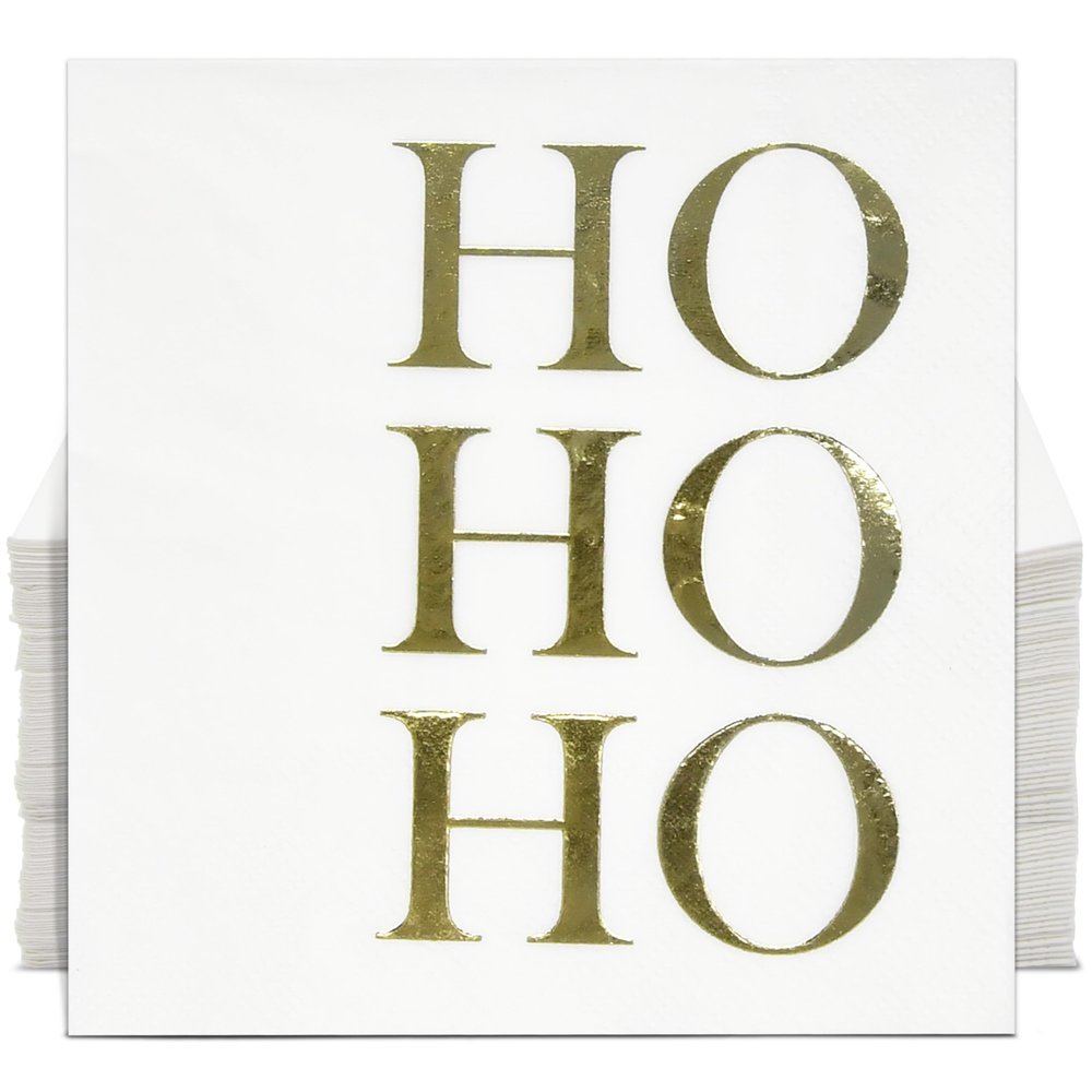 100 Pcs Christmas Ho Ho Ho Cocktail Beverage Napkins Disposable Paper Xmas Gold Foil Dessert Napkin Holiday Party Supplies Decor
