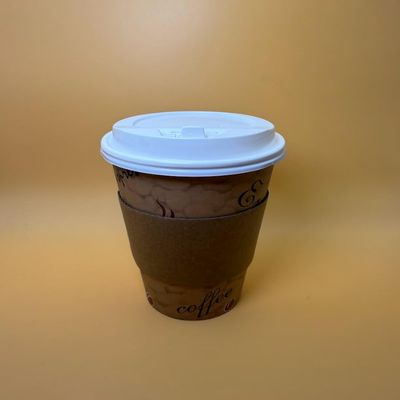 16OZ Brown Design Paper Hot Cups with White Dome Lids and Sleeves for Coffee, Disposable Cups (1000)