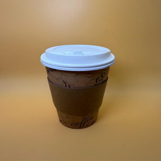 16OZ Brown Design Paper Hot Cups with White Dome Lids and Sleeves for Coffee, Disposable Cups (1000)