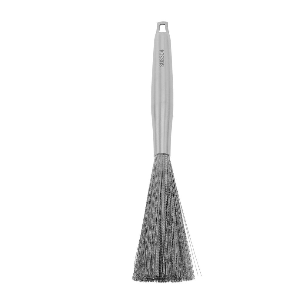 ANGGREK Stainless Steel Pan Cleaner, Stainless Steel Brush Efficient Hanging Hole Multi Purpose Ergonomic Rustproof for Kitchen (Silver)