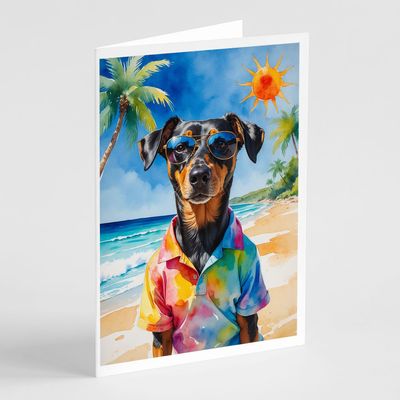 Caroline's Treasures Doberman Pinscher Summer Beach Time Greeting Cards Pack of 8 Blank Cards with Envelopes Whimsical A7 Size 5x7