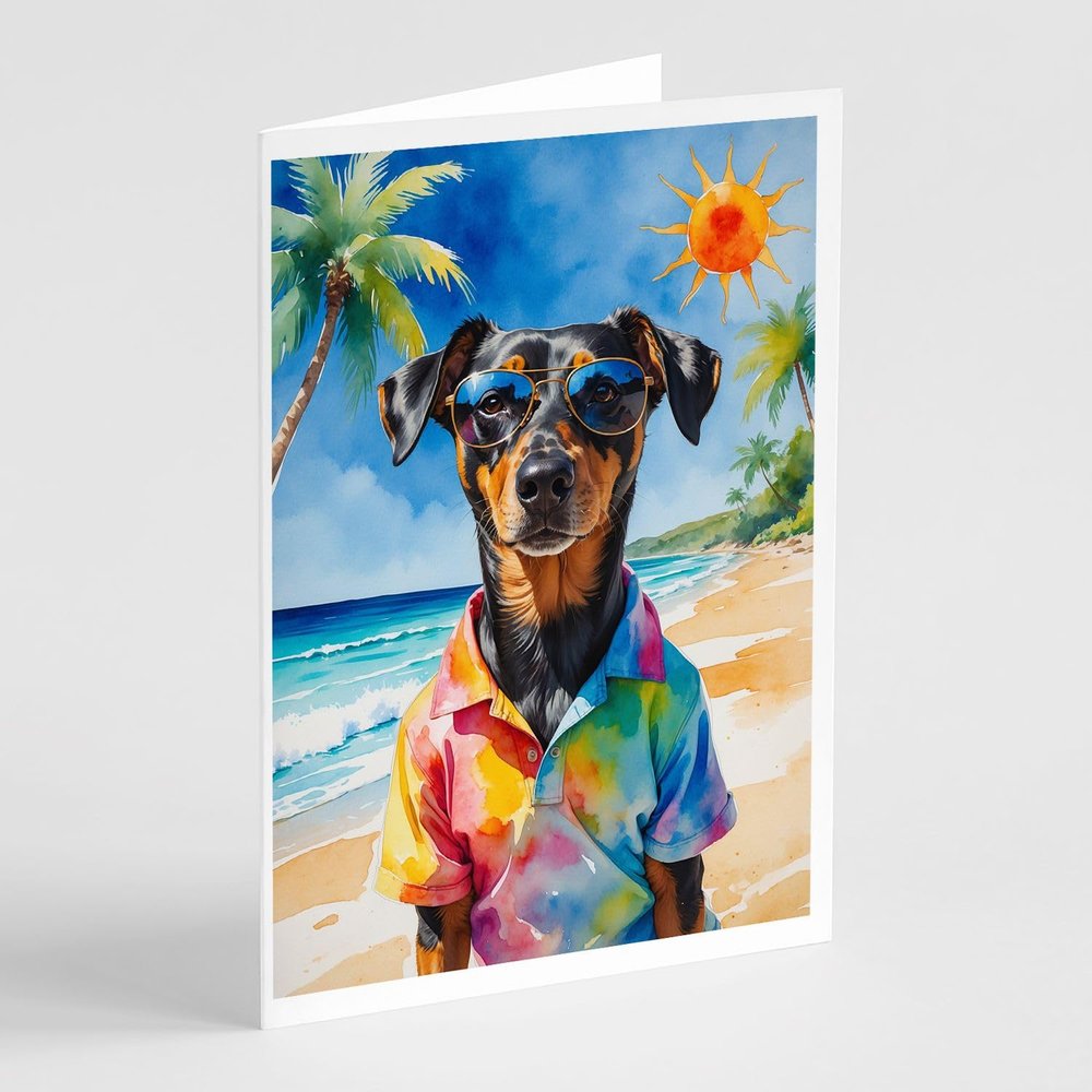 Caroline's Treasures Doberman Pinscher Summer Beach Time Greeting Cards Pack of 8 Blank Cards with Envelopes Whimsical A7 Size 5x7