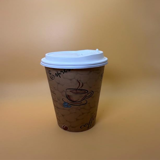 16OZ Brown Design Paper Hot Cups with White Dome Lids for Coffee, Disposable Cups (500)