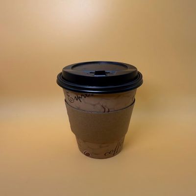 16OZ Brown Design Paper Hot Cups with Black Dome Lids and Sleeves for Coffee, Disposable Cups for Drinks (1000)