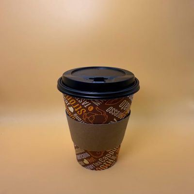 20OZ Brown Design Paper Hot Cups with Black Dome Lids and Sleeves for Coffee, Disposable Cups for Drinks (50)