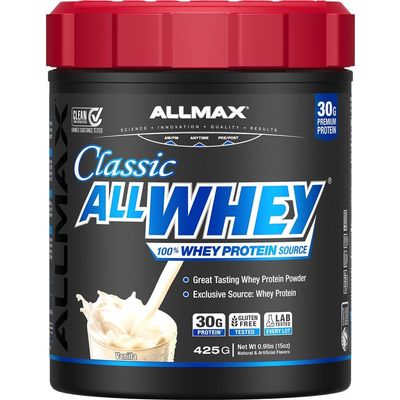 ALLMAX Classic AllWhey Whey Protein Powder, Vanilla, 0.9 lbs 30g Protein per Scoop, Gluten Free, Low Sugar, High Protein, Supports Muscle Recovery, Lean Muscle & Post Workout for Men & Women