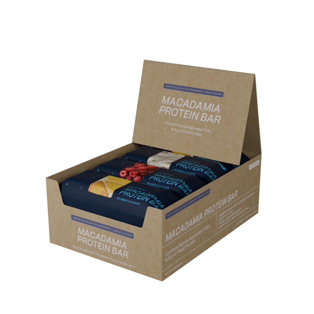Blueprint Bryan Johnson Macadamia Nut Protein Bars Variety Pack Protein Bars - Lemon, White Cocoa & Raspberry Vegan, Low Sugar, Keto-Friendly Snacks Non-GMO, Raw Nut Bar 9g Protein 12 Pack