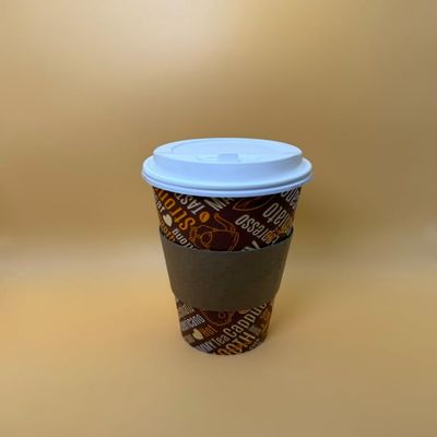 20OZ Brown Design Paper Hot Cups with White Dome Lids and Sleeves for Coffee, Disposable Cups for Drinks (500)
