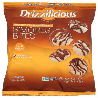 Drizzilicious Mini Rice Cakes with Chia, Quinoa and Flax, S'mores Bites, Gluten Free, Non GMO, 0.74 Ounces (Pack Of 80)