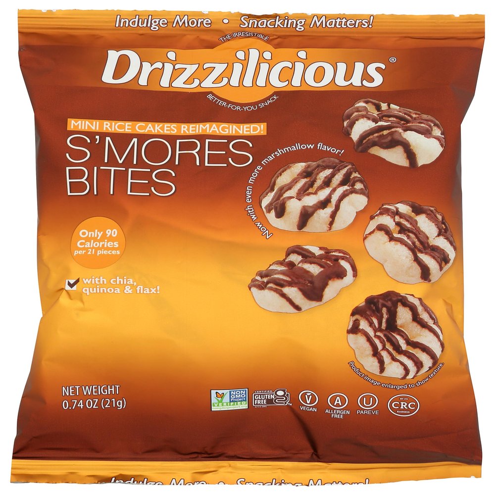 Drizzilicious Mini Rice Cakes with Chia, Quinoa and Flax, S'mores Bites, Gluten Free, Non GMO, 0.74 Ounces (Pack Of 80)