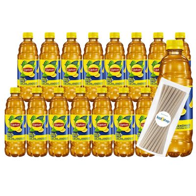 Lipton Half & Half Lemonade - Iced Tea 16.9 fl oz Plastic Bottle 16 Pack + 15 Sugarcane Disposable Straws by KOOL8SHOP Infinite Deals