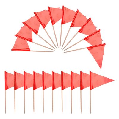 100 Pcs Small Triangle Toothpick Flags Cupcake Toppers Pick Charcuterie Board Food Labels Fruit Appetizers Sticks Party Buffet Toothpicks for Cocktail Cheese Red