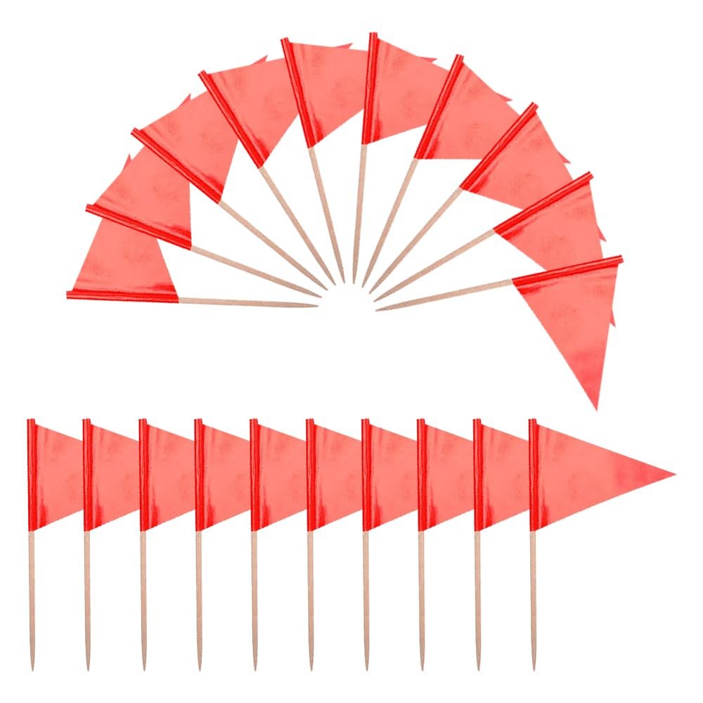 100 Pcs Small Triangle Toothpick Flags Cupcake Toppers Pick Charcuterie Board Food Labels Fruit Appetizers Sticks Party Buffet Toothpicks for Cocktail Cheese Red