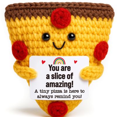 Mini Easter Basket Stuffers Motivational Gifts Handmade Crochet Pizza Gift for Cheer Up Birthday Mental Health Safe Care Stress Relief Office Gift for Women Coworker Friends Easter Egg Decor