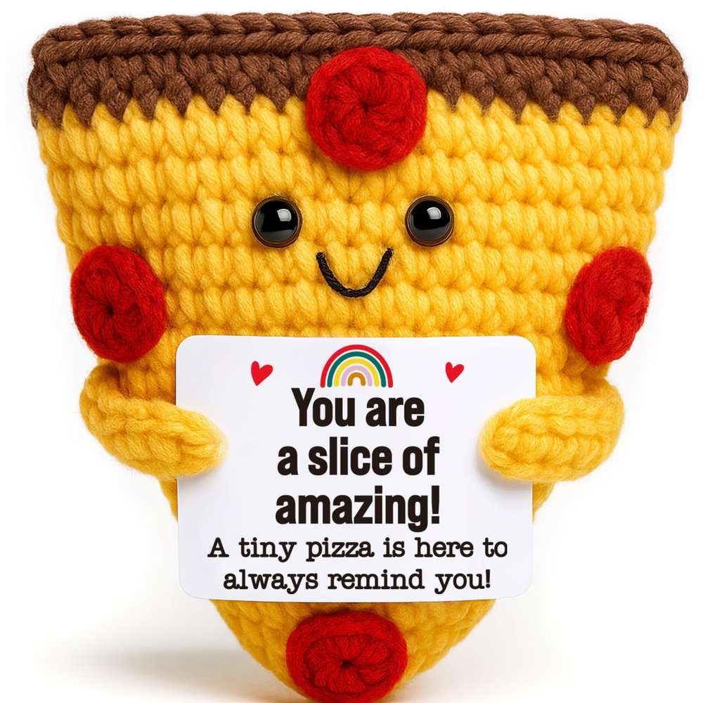 Mini Easter Basket Stuffers Motivational Gifts Handmade Crochet Pizza Gift for Cheer Up Birthday Mental Health Safe Care Stress Relief Office Gift for Women Coworker Friends Easter Egg Decor