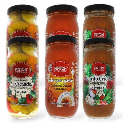 Sofrito, Marinara & Sweet Pepper Bulk Bundle | Caribbean Cooking Base, Homestyle Pasta Sauce & Mild Pickled Aji | Vegan, Gluten Free & Keto Friendly | PINTON 6-Pack