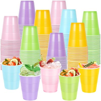 100Pcs Pastel Plastic Cups 12 oz, Bulk Colorful Light Blue Pink Purple Green and Yellow Disposable Party Graduation Cups for Easter Graduation Picnic Wedding Bridal Birthday Party Supplies Decorations