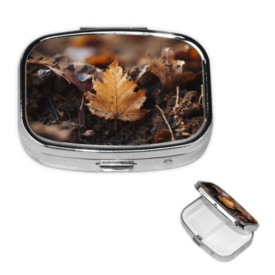Leaves with Soil Pill Box Round Pill Case for Pocket Purse 2 Compartment Medicine Pill Organizer Cute Portable Travel Pillbox Vitamin Cod Liver Oil Storage Box Unique Gift Organizer