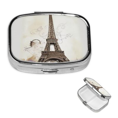 Eiffel Tower Pill Box Round Pill Case for Pocket Purse 2 Compartment Medicine Pill Organizer Cute Portable Travel Pillbox Vitamin Cod Liver Oil Storage Box Unique Gift Organizer