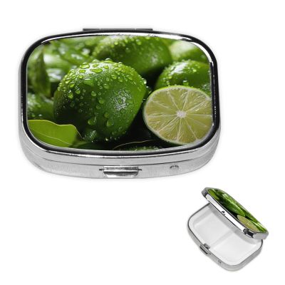 Lime Pill Box Round Pill Case for Pocket Purse 2 Compartment Medicine Pill Organizer Cute Portable Travel Pillbox Vitamin Cod Liver Oil Storage Box Unique Gift Organizer